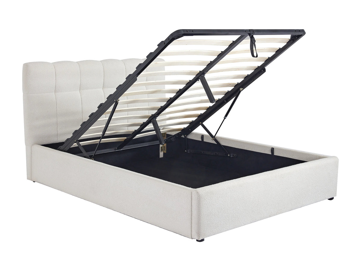 Lit Coffre 140x190 Tissu Bouclette Blanc - MAZIRI — vue 6