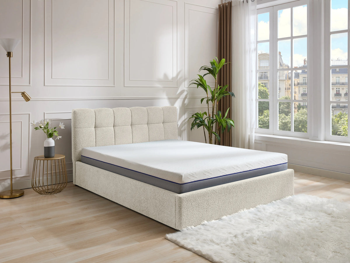 Lit Coffre 160x200 Tissu Bouclette Blanc - MAZIRI — vue 2