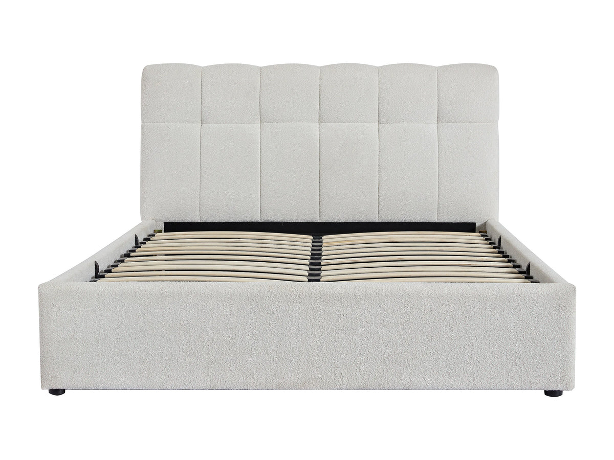 Lit Coffre 160x200 Tissu Bouclette Blanc - MAZIRI — vue 5