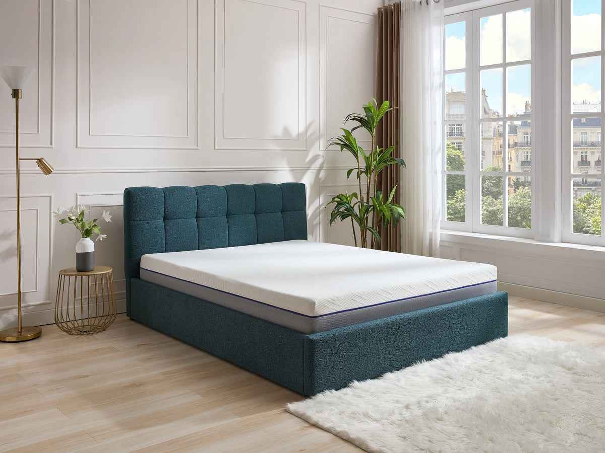 Lit Coffre 140x190 Tissu Bouclette Bleu canard - MAZIRI — vue 8