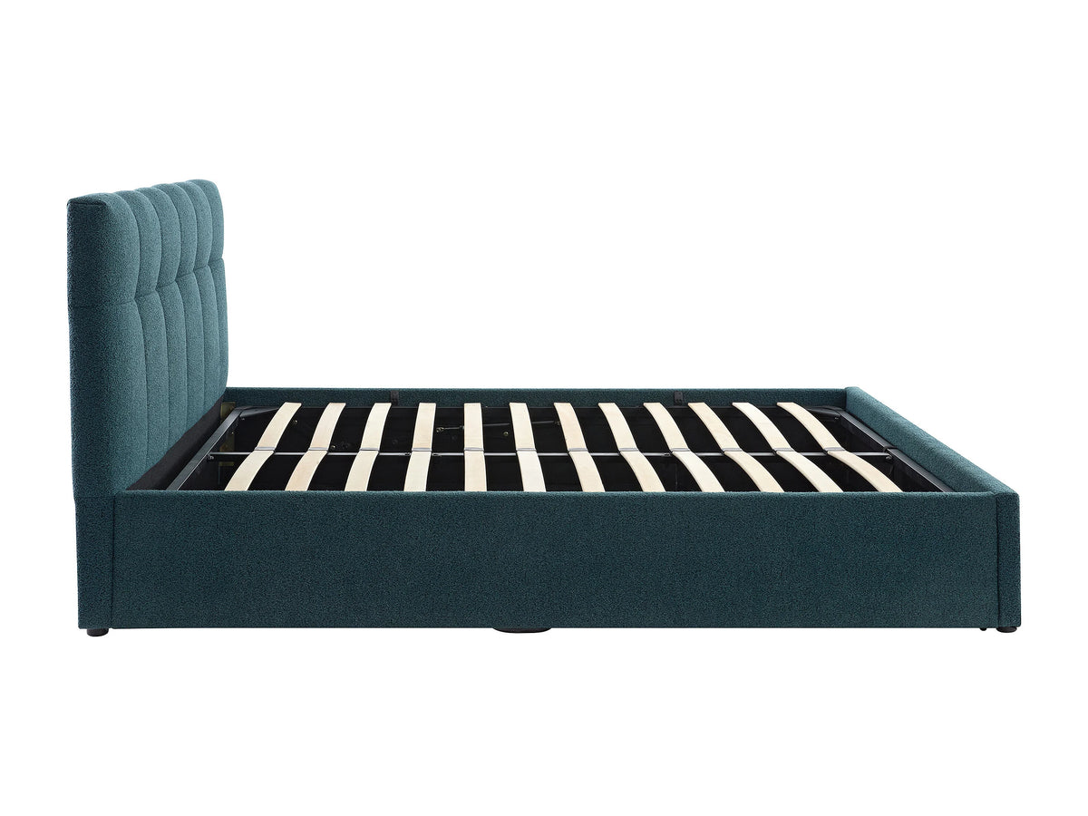 Lit Coffre 140x190 Tissu Bouclette Bleu canard - MAZIRI — vue 7