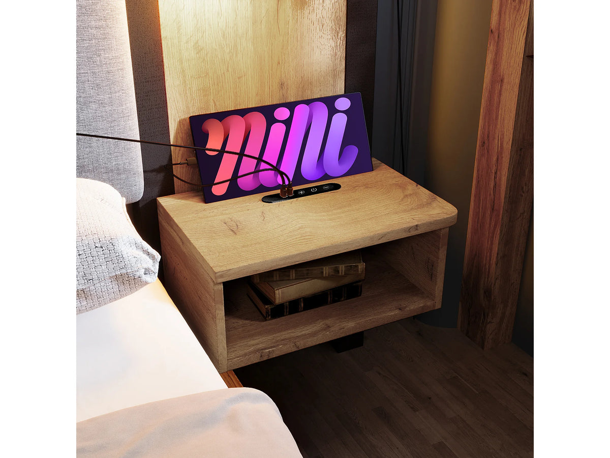 Lit Coffre 180x200 Tissu Lin Naturel clair avec Chevets et Port USB — vue 9