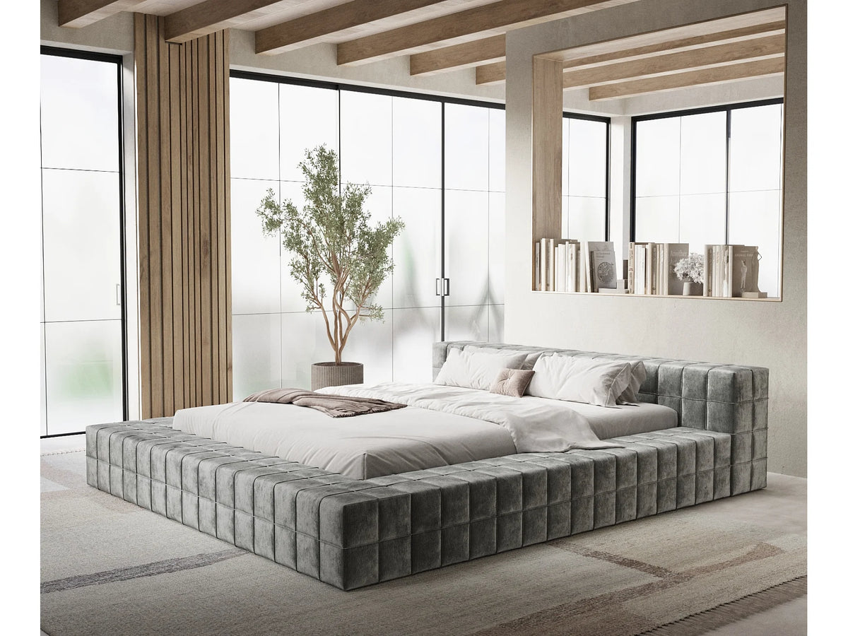 Lit Coffre 200x200 Tissu Chenille Gris