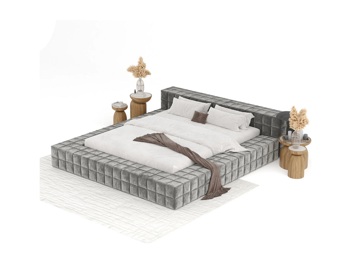 Lit Coffre 200x200 Tissu Chenille Gris — vue 3