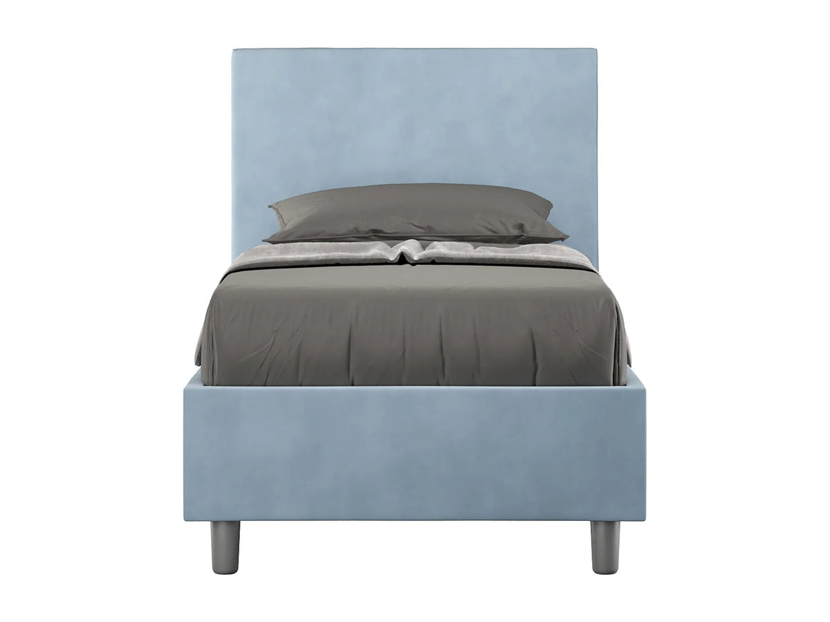 Lit Coffre 90x190 Bois Bleu Capitonné — vue 3