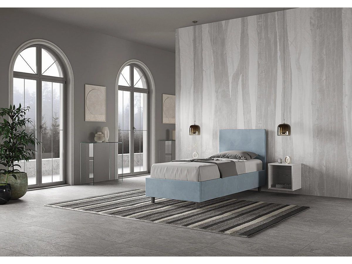 Lit Coffre 90x190 Bois Bleu Capitonné — vue 2