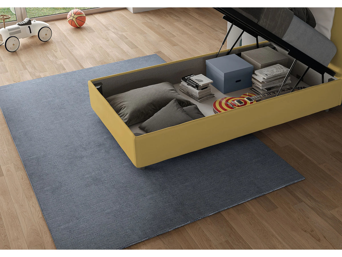 Lit Coffre 90x190 Bois Jaune Capitonné — vue 5