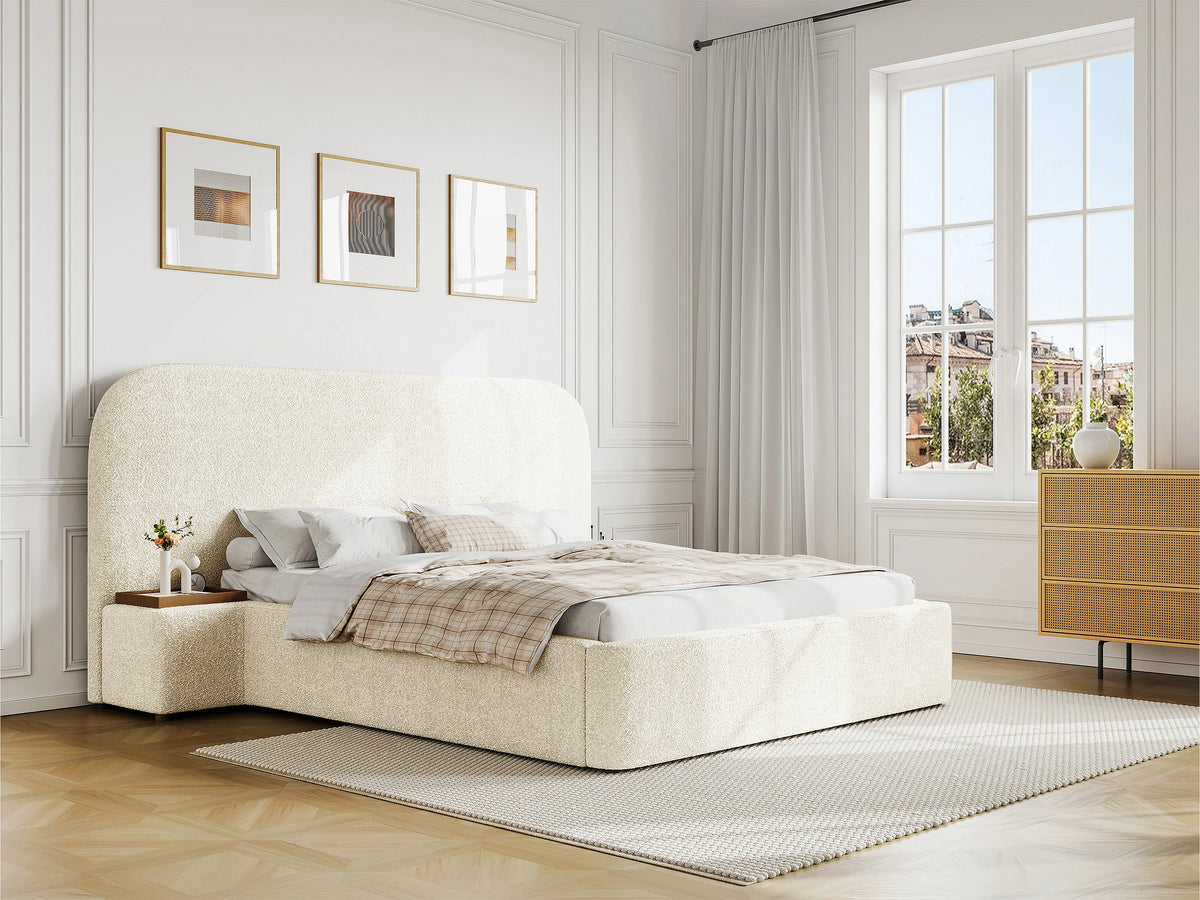 Lit Coffre 180x200 Tissu Bouclette Blanc avec Chevets — vue 11