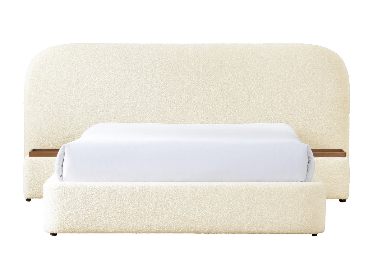 Lit Coffre 180x200 Tissu Bouclette Blanc avec Chevets — vue 4