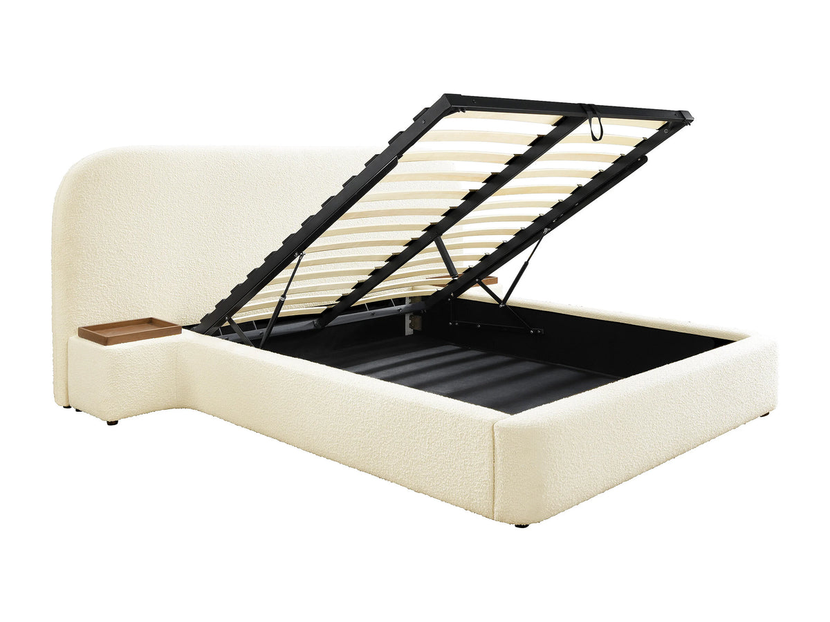 Lit Coffre 180x200 Tissu Bouclette Blanc avec Chevets — vue 5