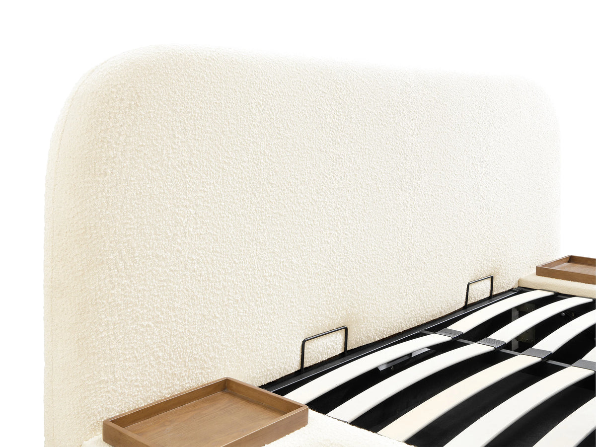 Lit Coffre 180x200 Tissu Bouclette Blanc avec Chevets — vue 7