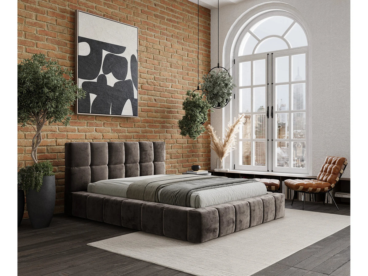 Lit Coffre 200x200 Tissu Chenille Marron