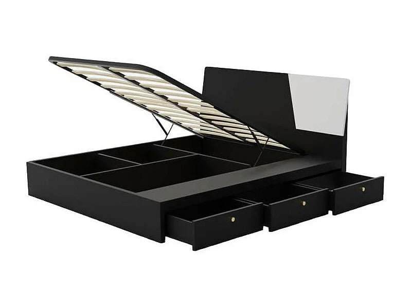 Lit Coffre 160x190 Simili Cuir Noir avec Matelas