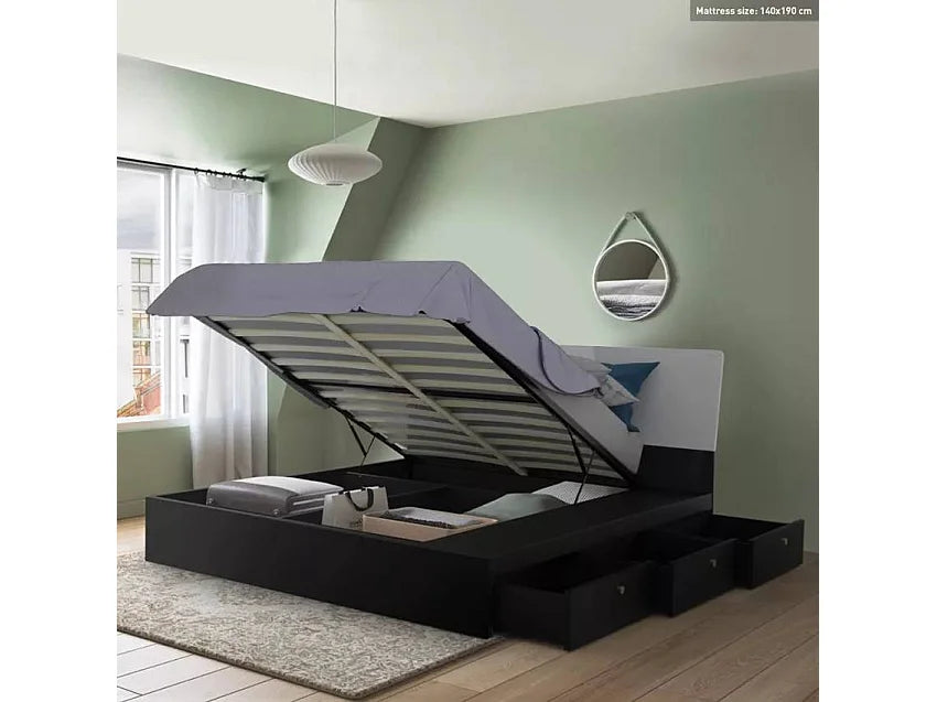 Lit Coffre 160x190 Simili Cuir Noir avec Matelas — vue 3