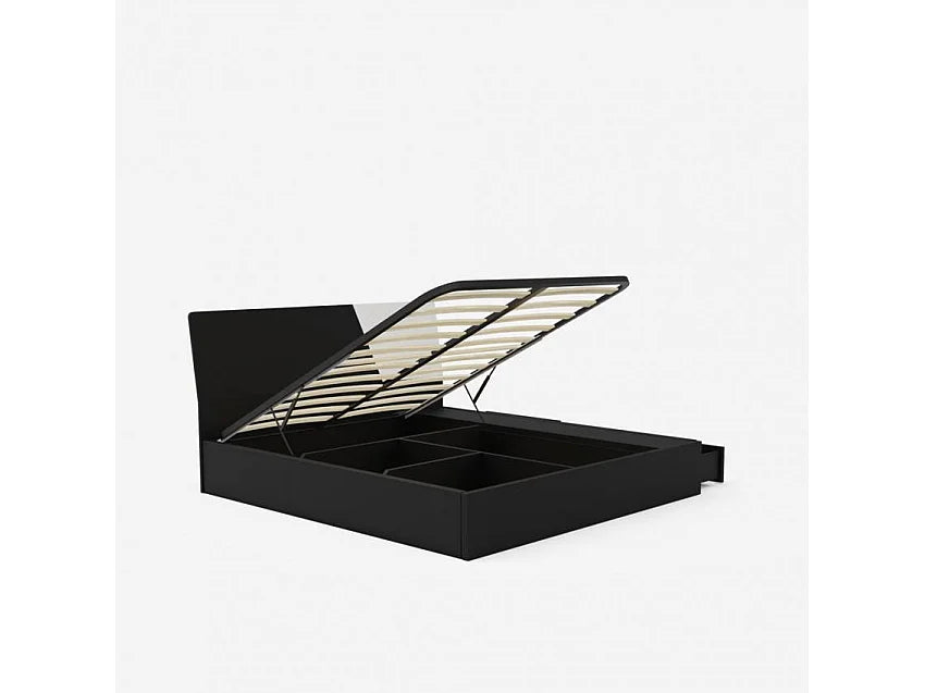 Lit Coffre 160x190 Simili Cuir Noir avec Matelas — vue 4