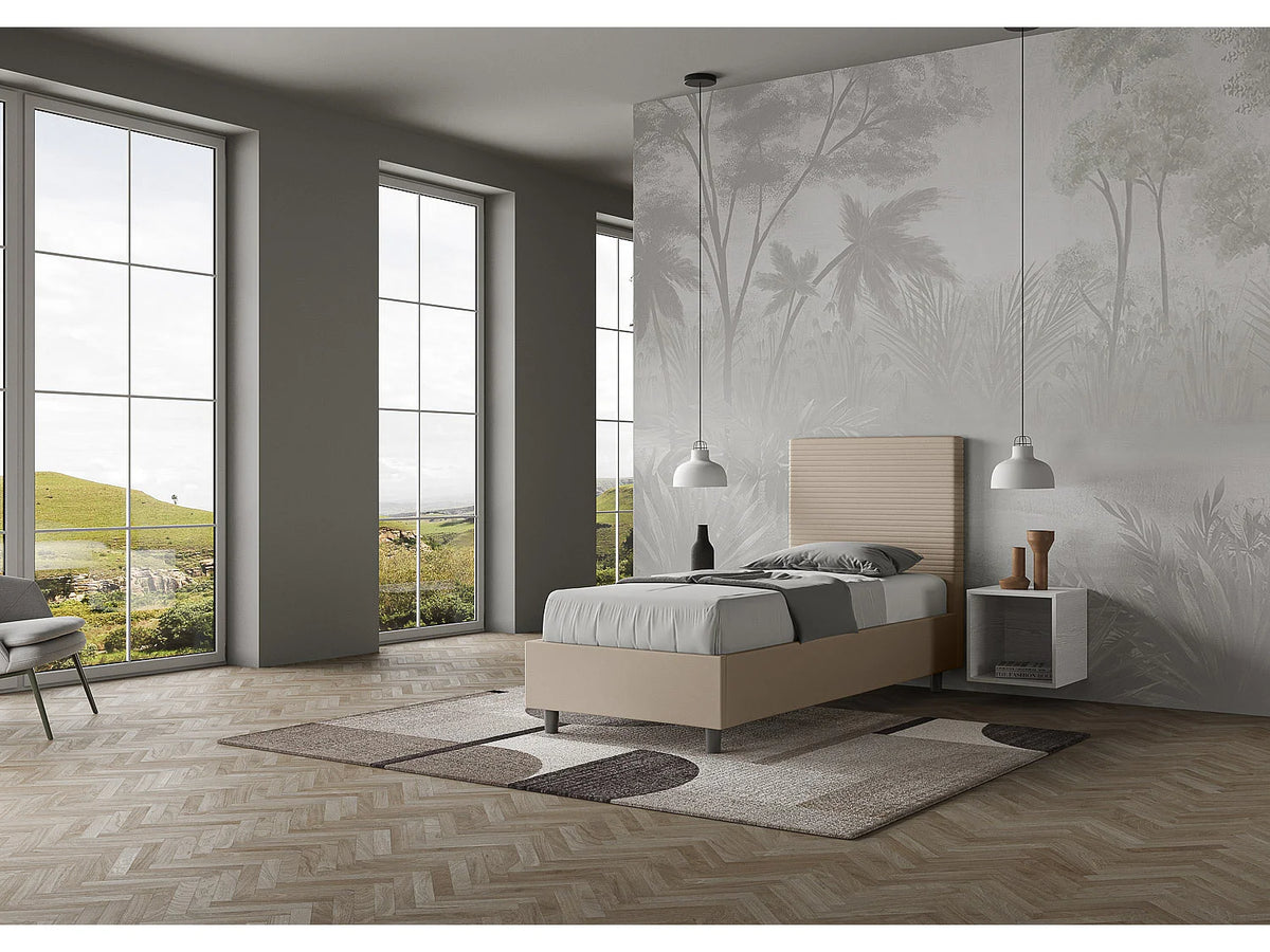 Lit Coffre 90x190 Simili Cuir Taupe Capitonné — vue 6