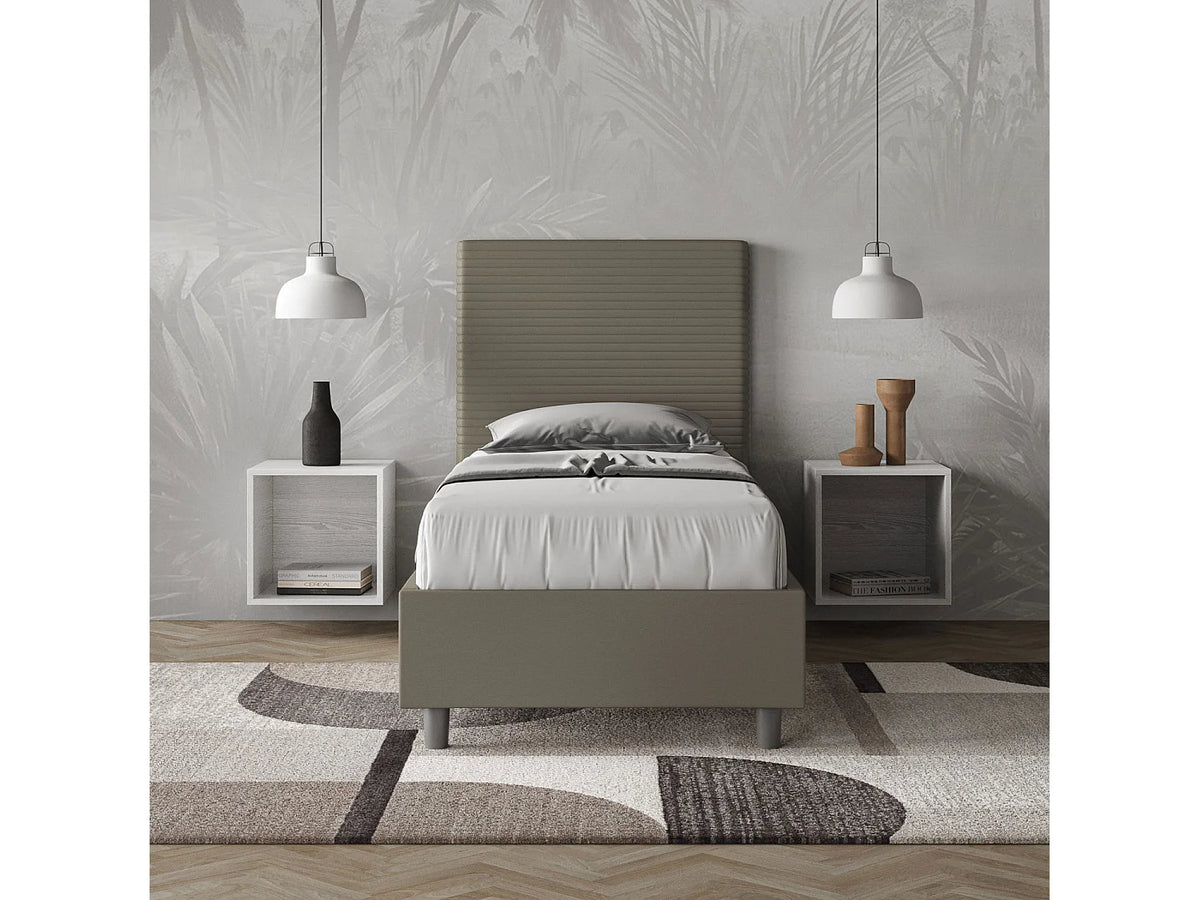 Lit Coffre 90x190 Simili Cuir Marron Capitonné