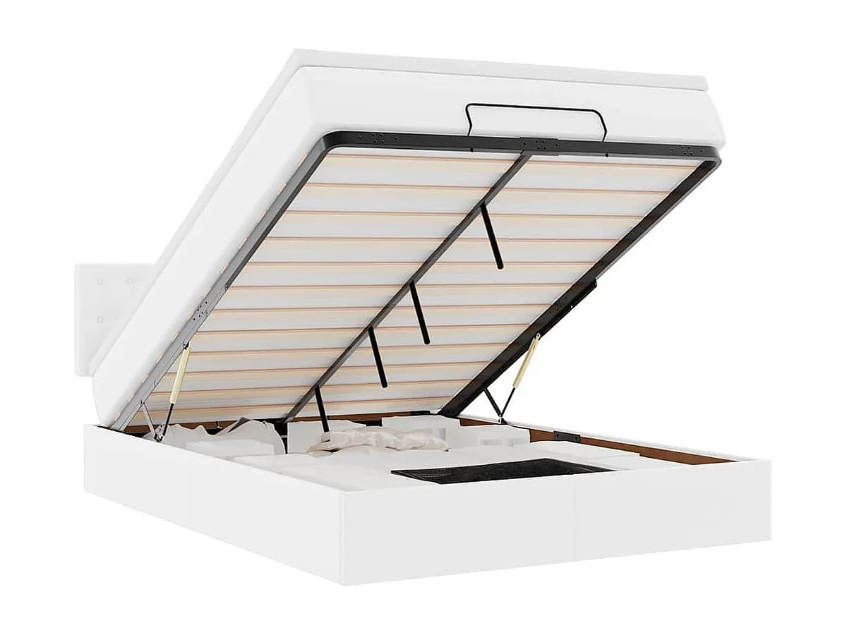 Lit Coffre 140x190 Simili Cuir Blanc avec Matelas — vue 8