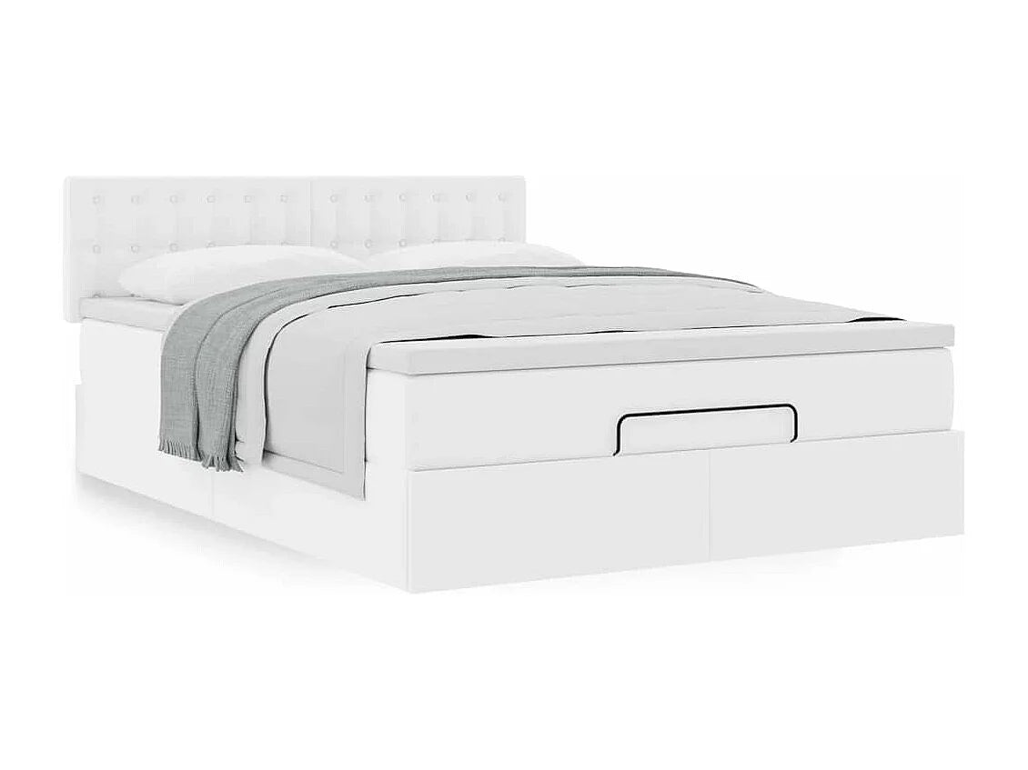 Lit Coffre 140x190 Simili Cuir Blanc avec Matelas — vue 3