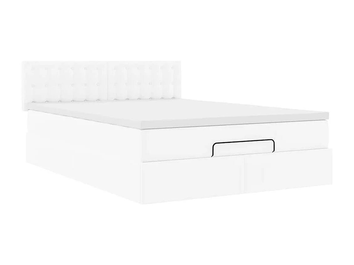 Lit Coffre 140x190 Simili Cuir Blanc avec Matelas — vue 5