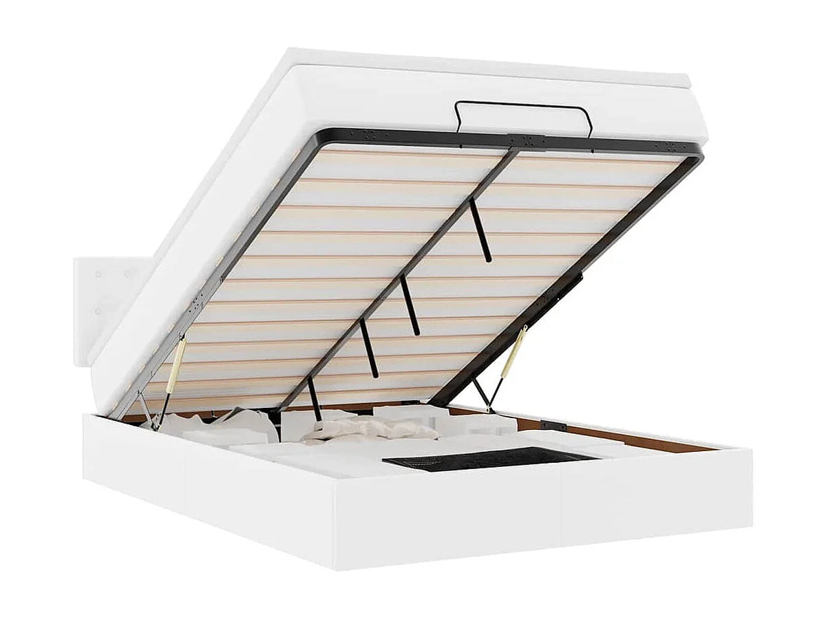 Lit Coffre 140x190 Simili Cuir Blanc avec Matelas, LED et Port USB — vue 10