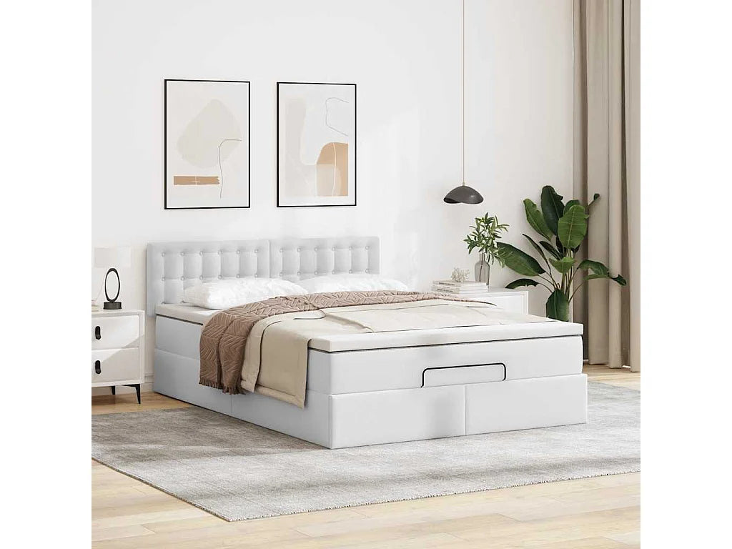 Lit Coffre 140x190 Simili Cuir Blanc avec Matelas, LED et Port USB — vue 3