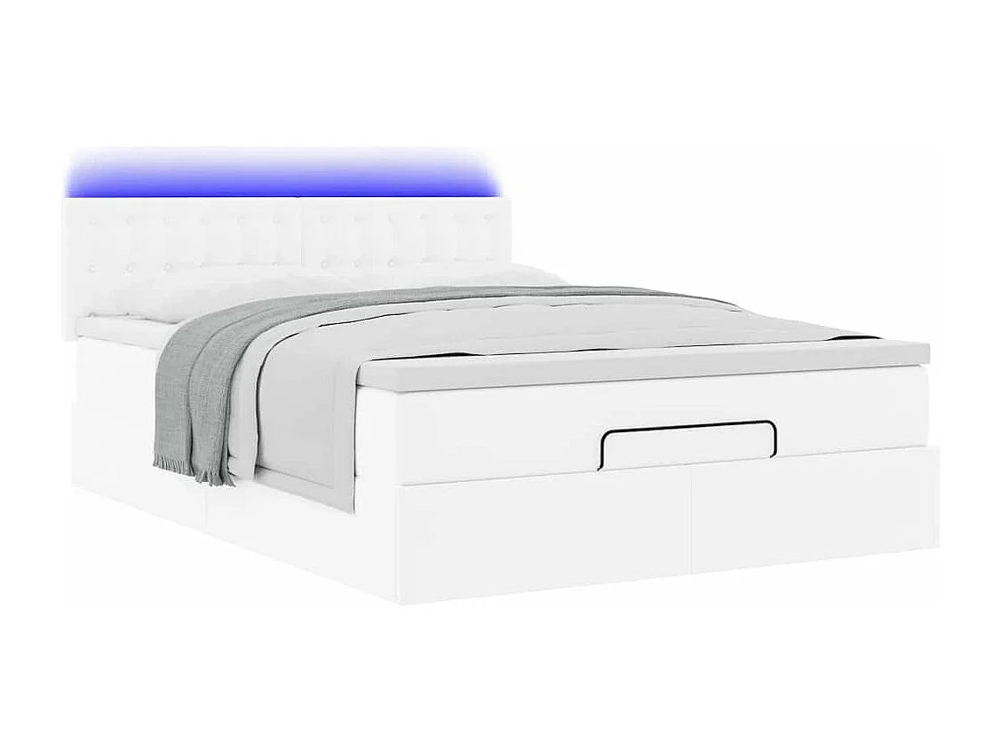 Lit Coffre 140x190 Simili Cuir Blanc avec Matelas, LED et Port USB — vue 5