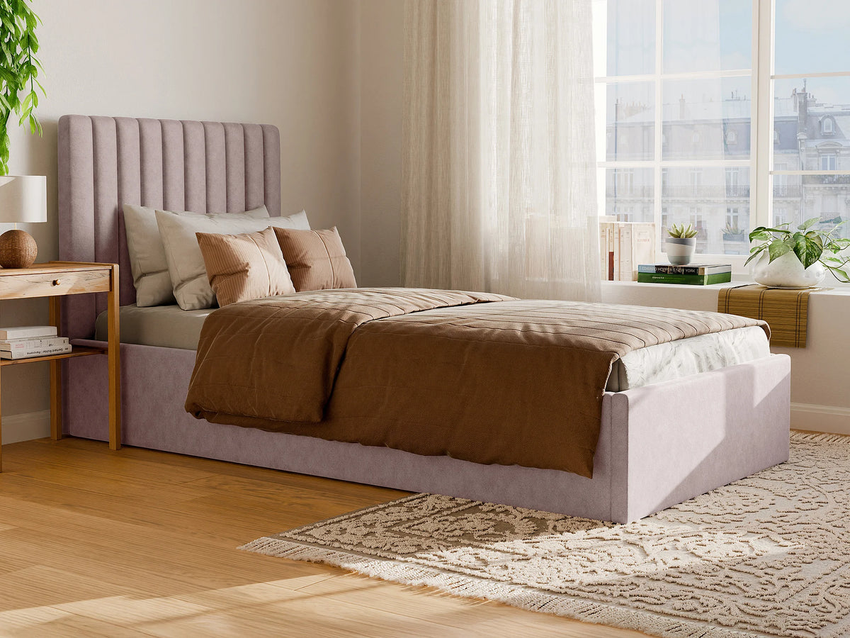 Lit Coffre 90x190 Bois Rose avec Matelas - SARAH — vue 2