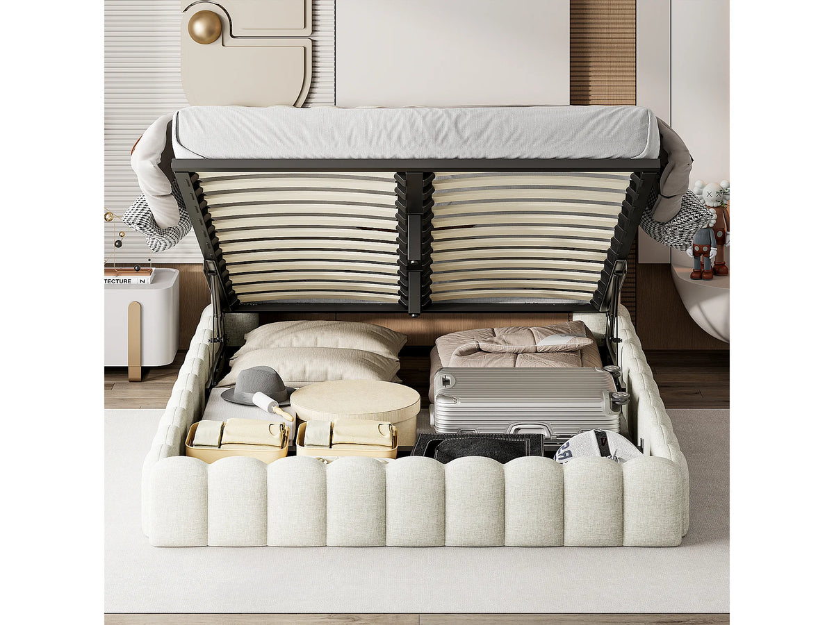 Lit Coffre 140x200 Tissu Lin Beige avec LED — vue 3