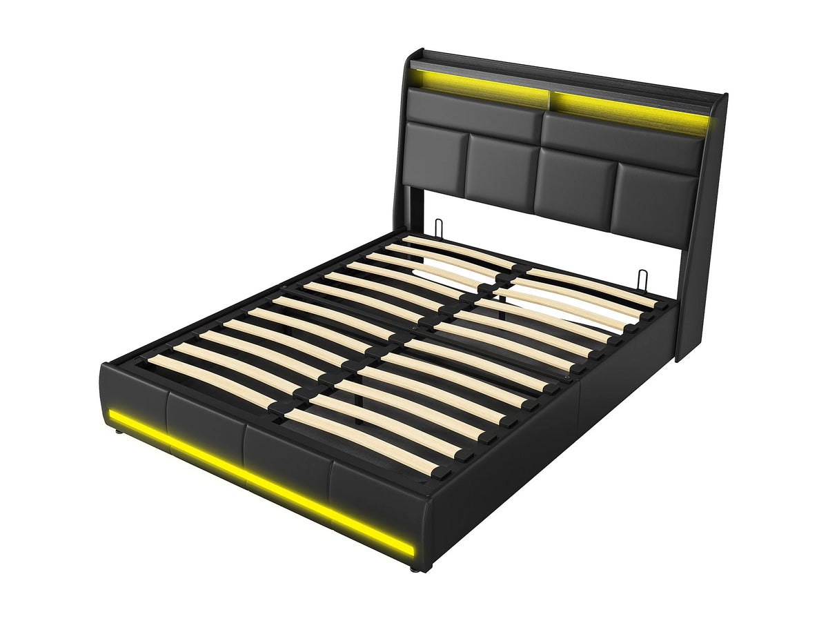 Lit Coffre 160x200 Simili Cuir Noir Capitonné avec LED — vue 5