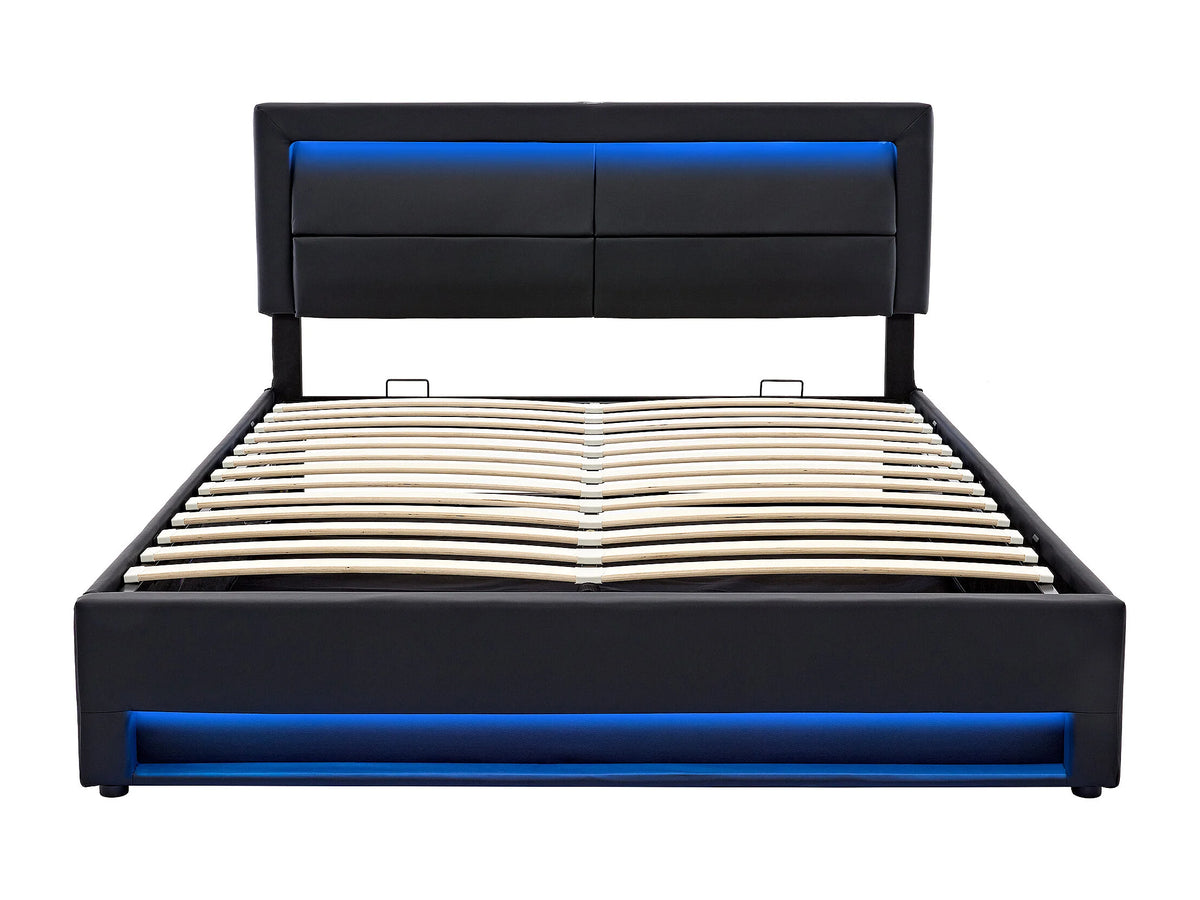 Lit Coffre 140x200 Bois Noir avec LED et Port USB — vue 4