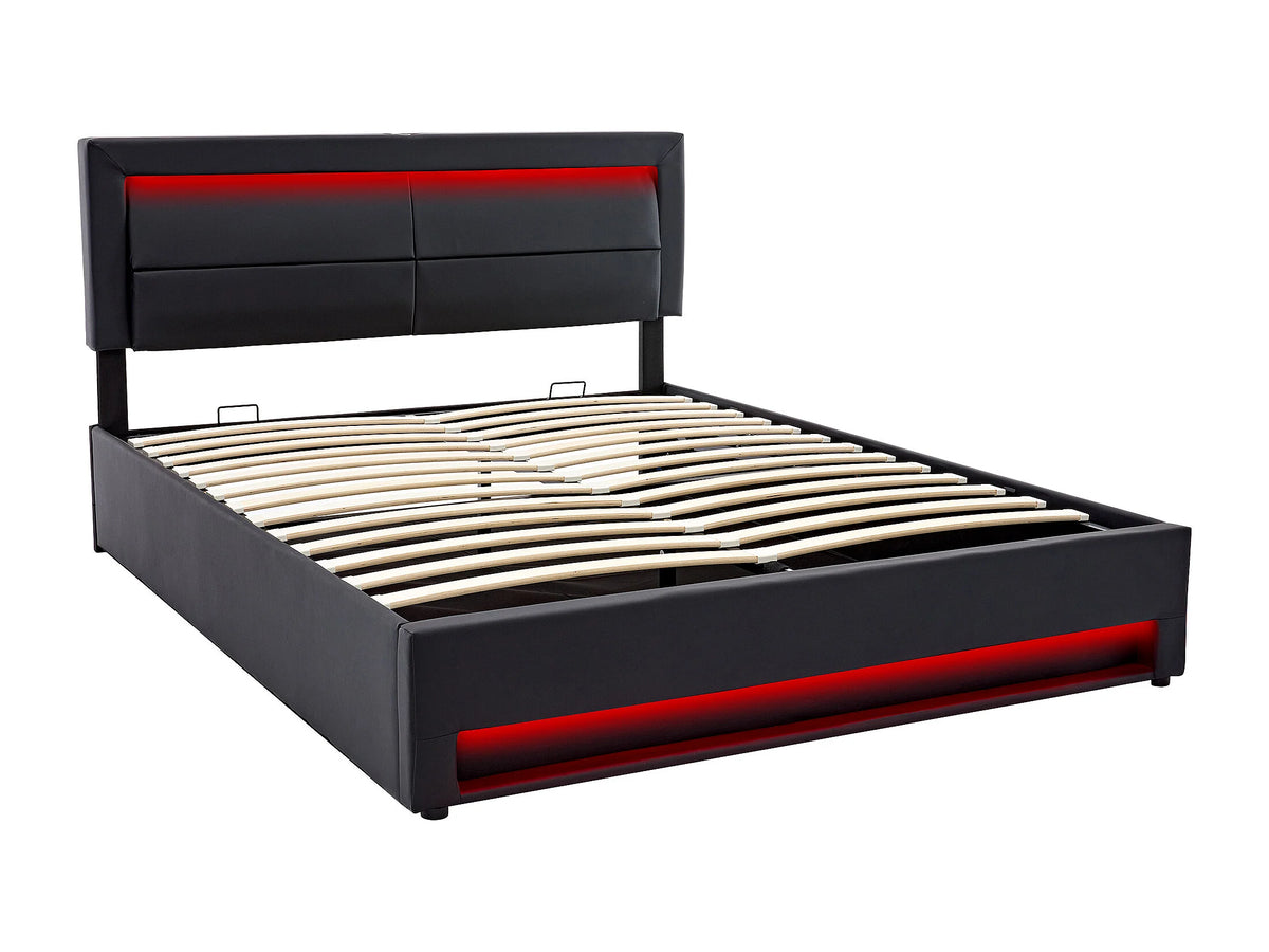 Lit Coffre 140x200 Bois Noir avec LED et Port USB — vue 7