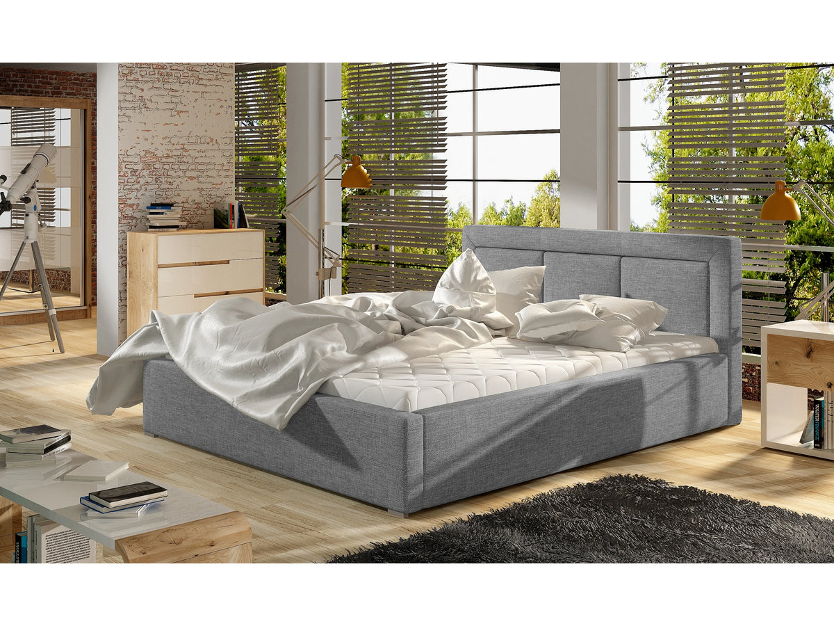 Lit Coffre 200x200 Tissu Gris Capitonné — vue 8