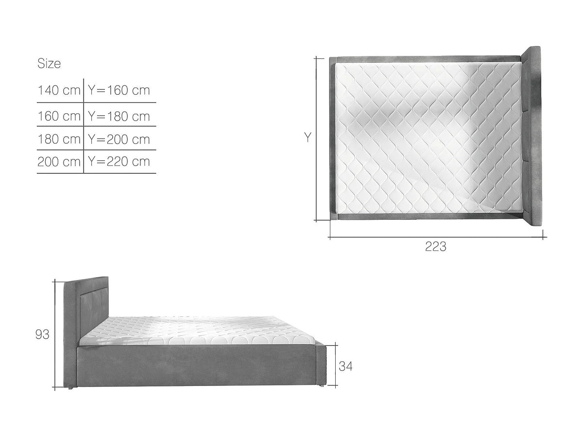 Lit Coffre 200x200 Tissu Gris Capitonné — vue 6