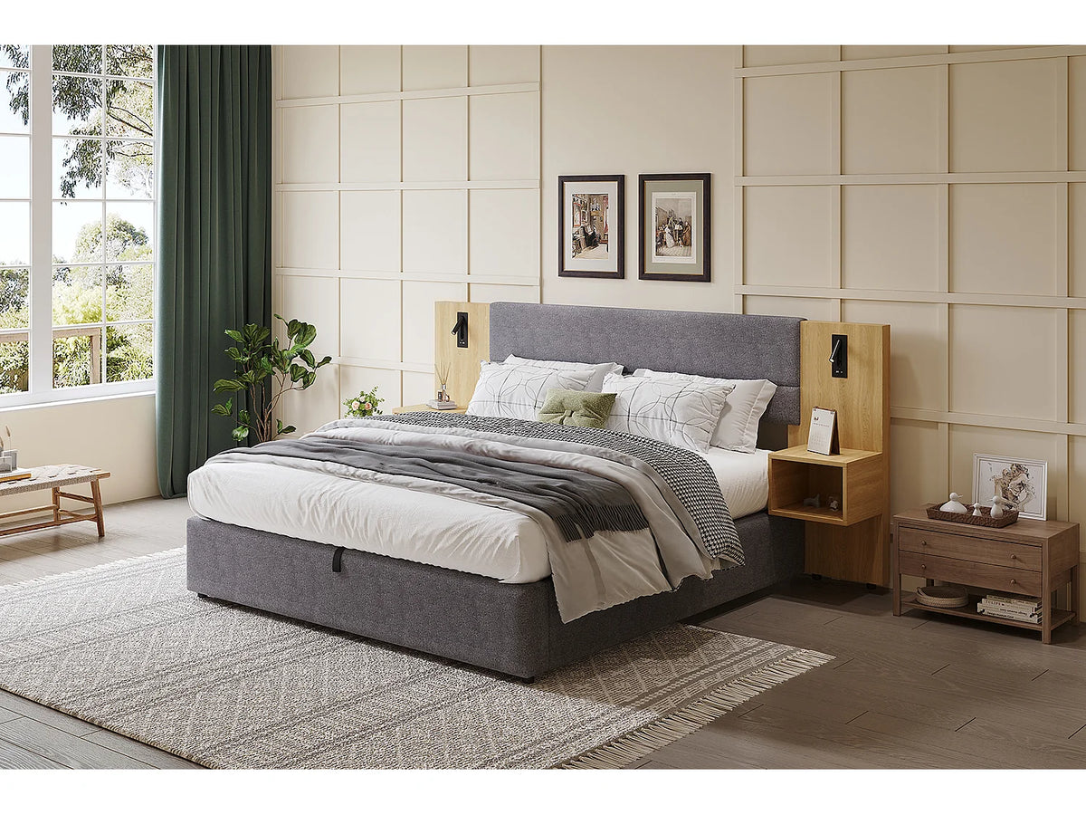 Lit Coffre 160x200 Velours Gris avec Chevets et Port USB — vue 6