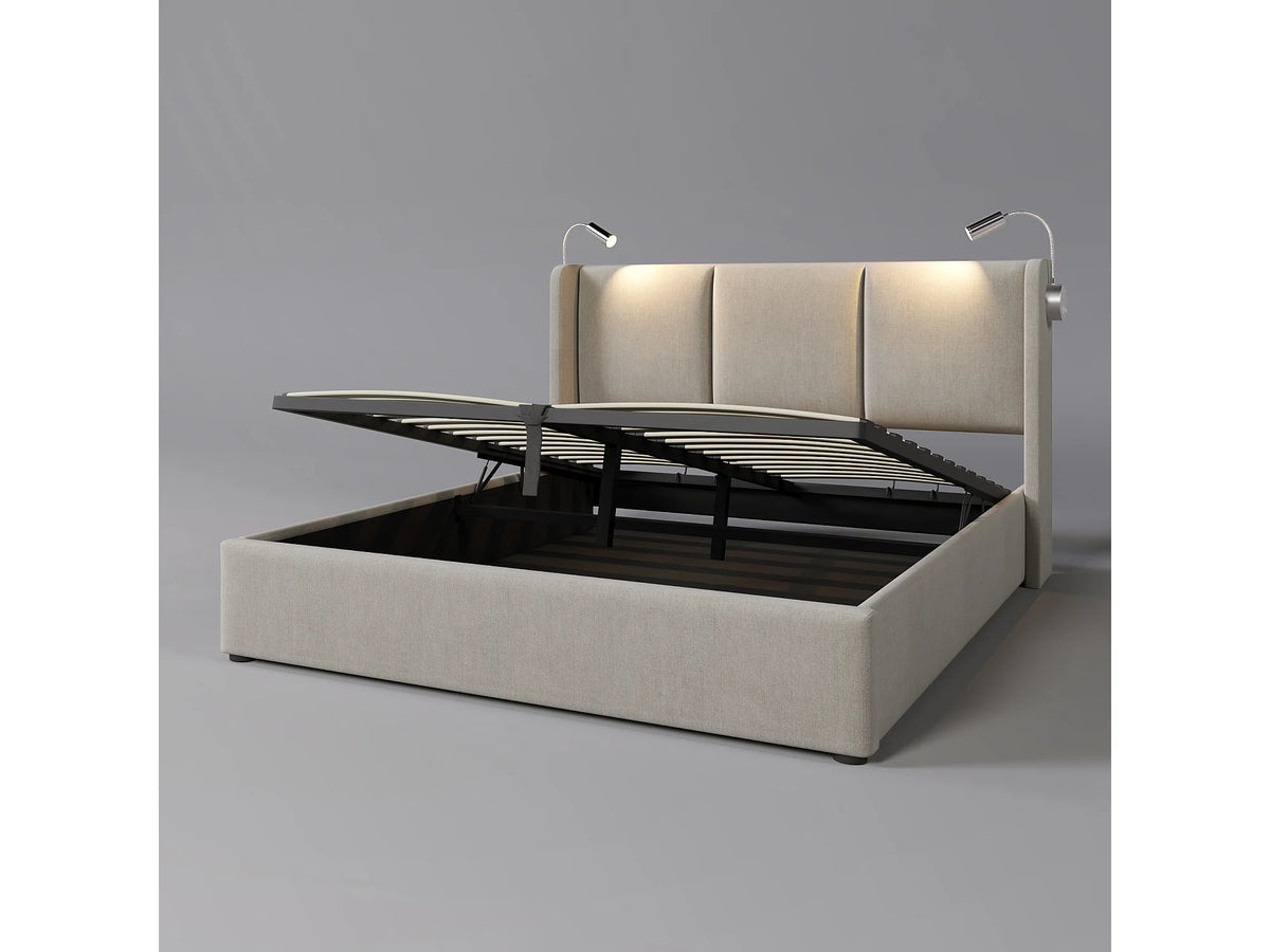 Lit Coffre 140x200 Bois Beige avec Tiroirs et Port USB — vue 5