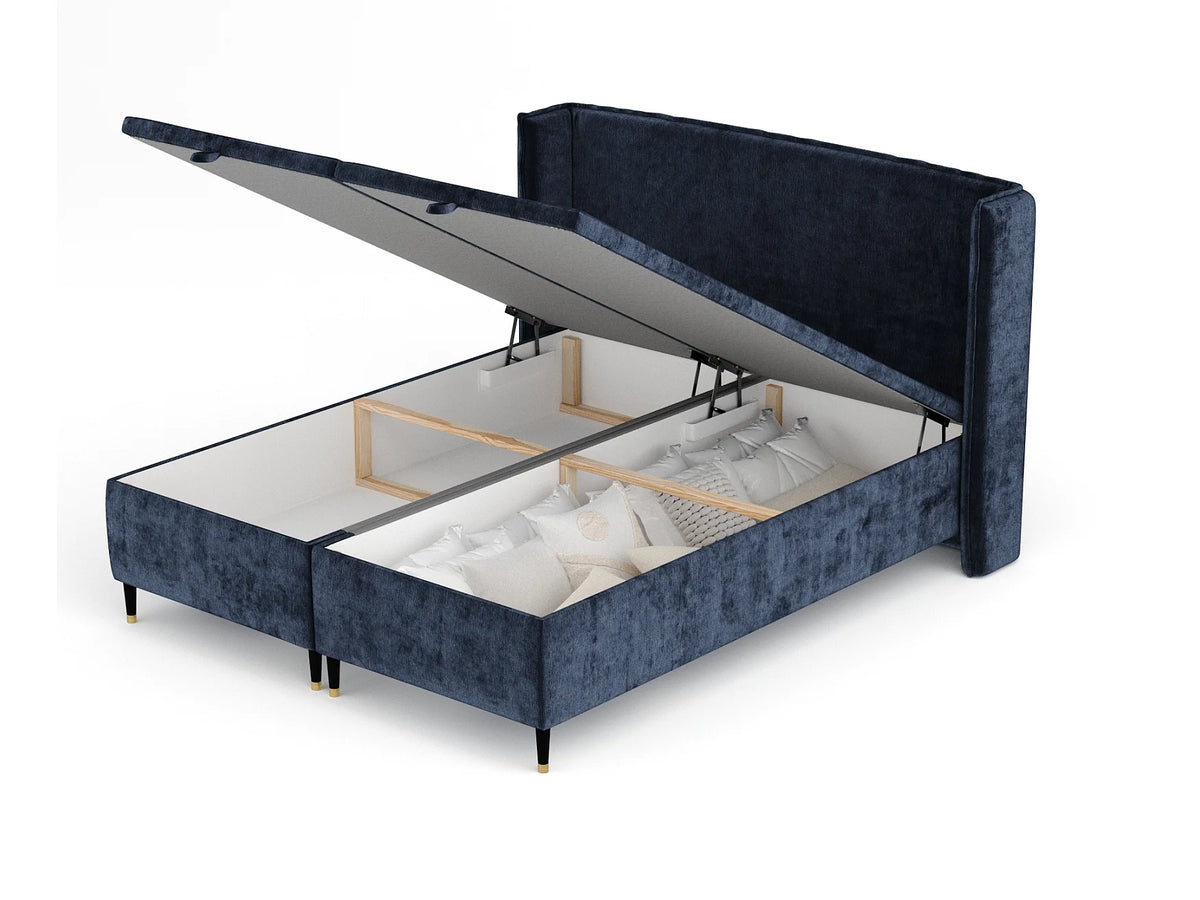 Lit Coffre 200x200 Tissu Chenille Bleu nuit — vue 4