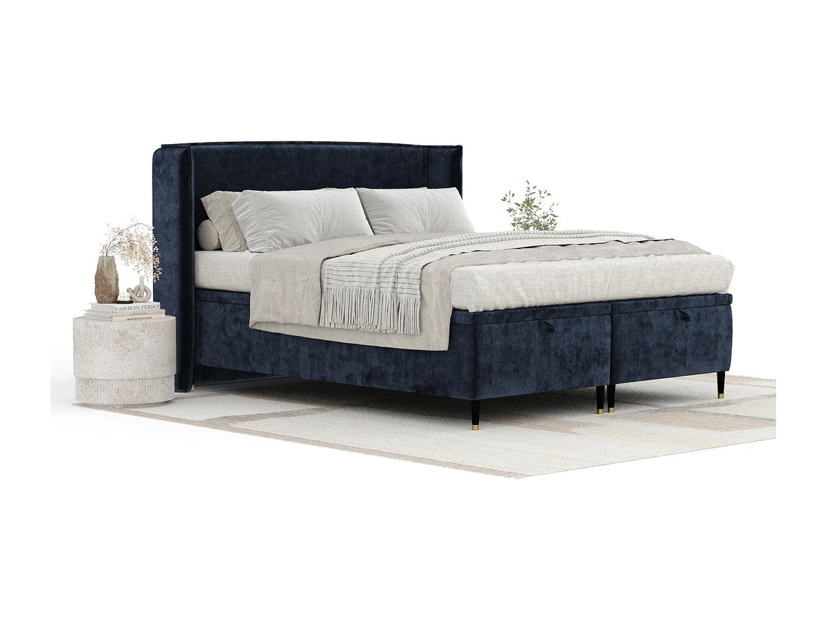 Lit Coffre 200x200 Tissu Chenille Bleu nuit — vue 5