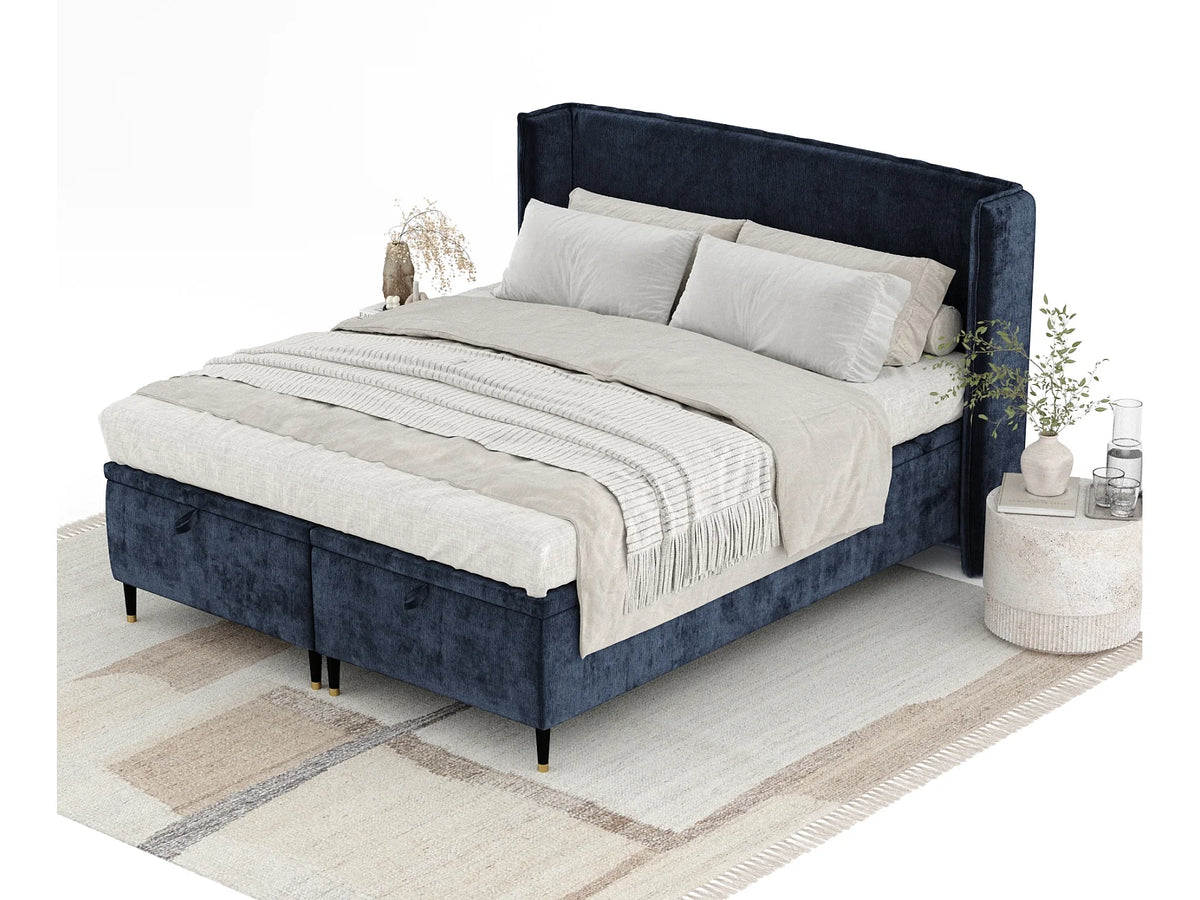 Lit Coffre 200x200 Tissu Chenille Bleu nuit — vue 2