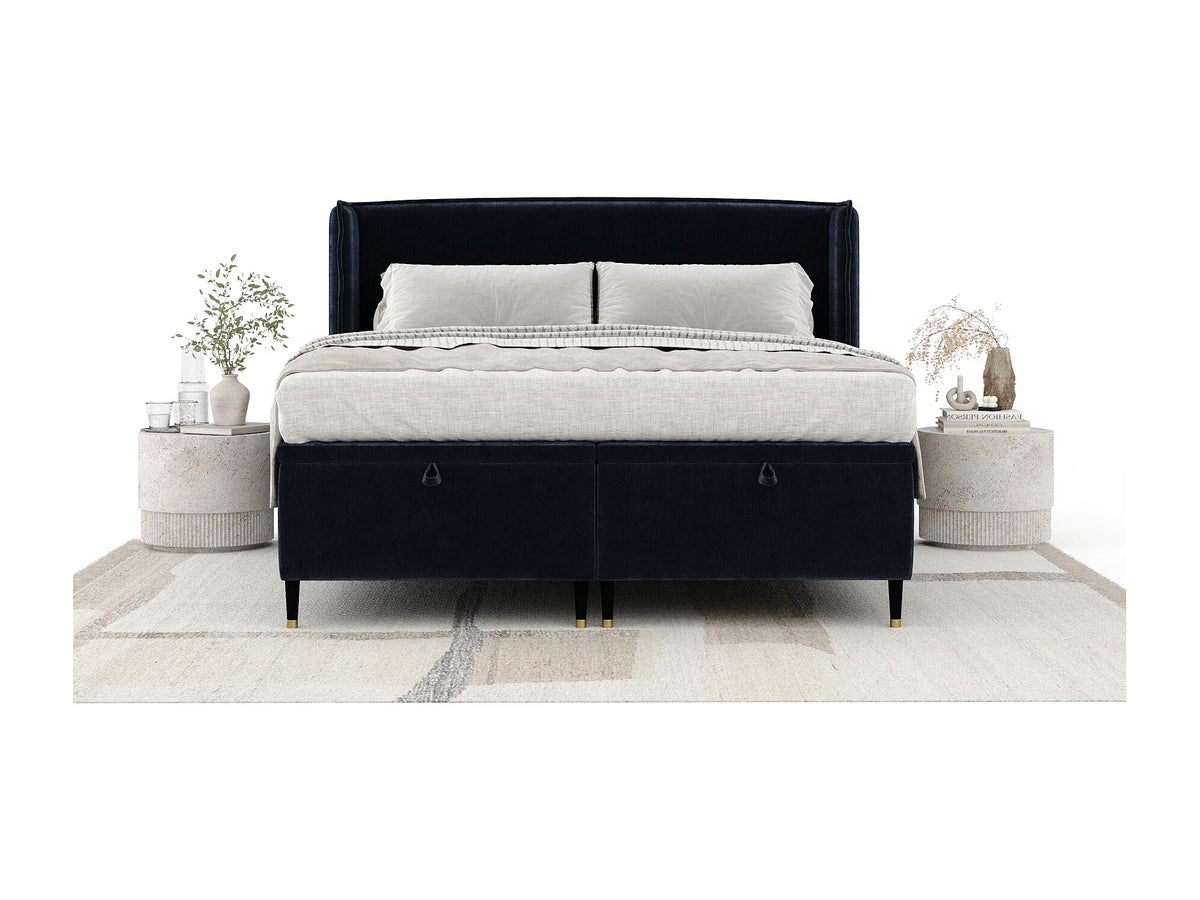 Lit Coffre 200x200 Tissu Chenille Bleu nuit — vue 6