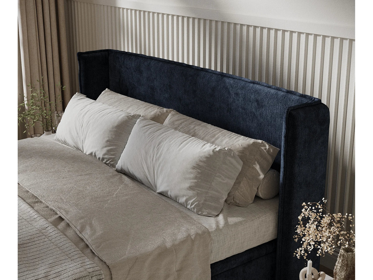 Lit Coffre 200x200 Tissu Chenille Bleu nuit — vue 7
