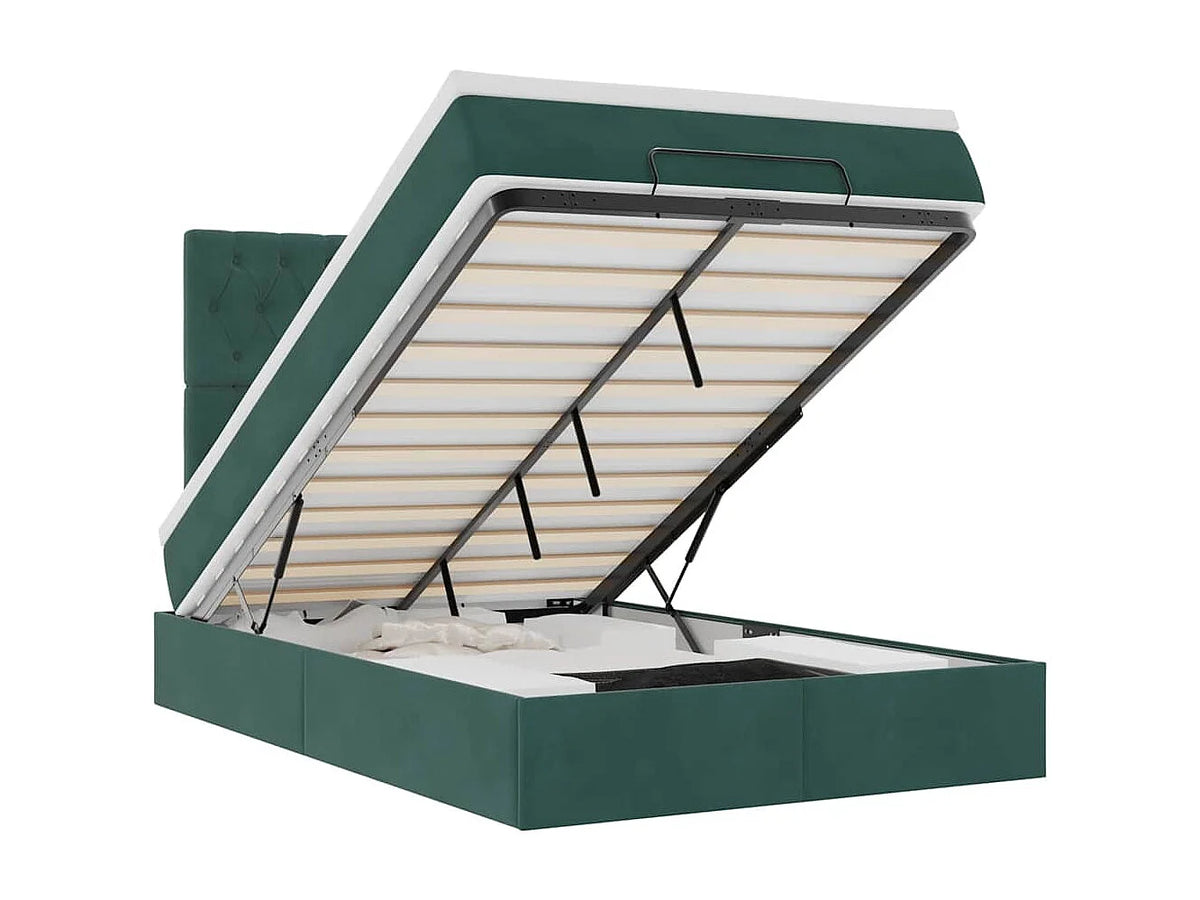 Lit Coffre 120x200 Velours Vert avec Matelas, LED et Port USB — vue 9