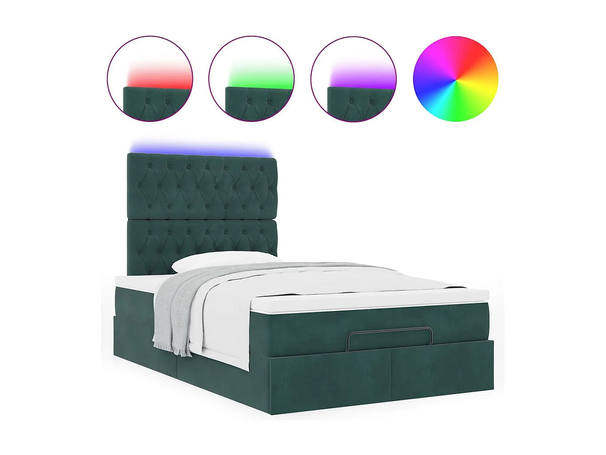 Lit Coffre 120x200 Velours Vert avec Matelas, LED et Port USB — vue 4