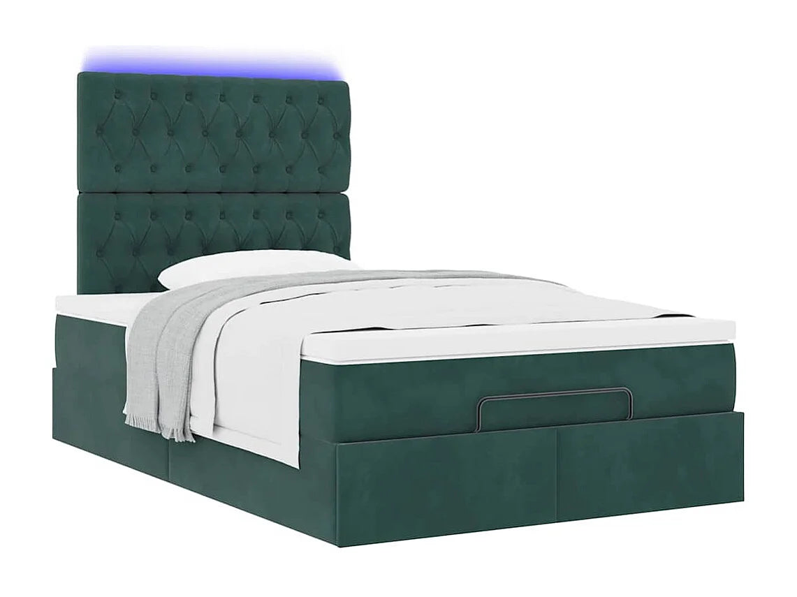 Lit Coffre 120x200 Velours Vert avec Matelas, LED et Port USB — vue 5