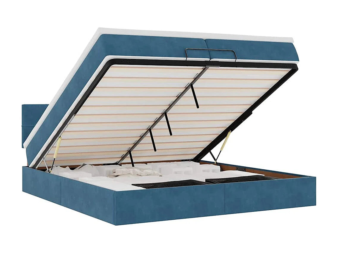 Lit Coffre 200x200 Velours Bleu avec Matelas, LED et Port USB — vue 8