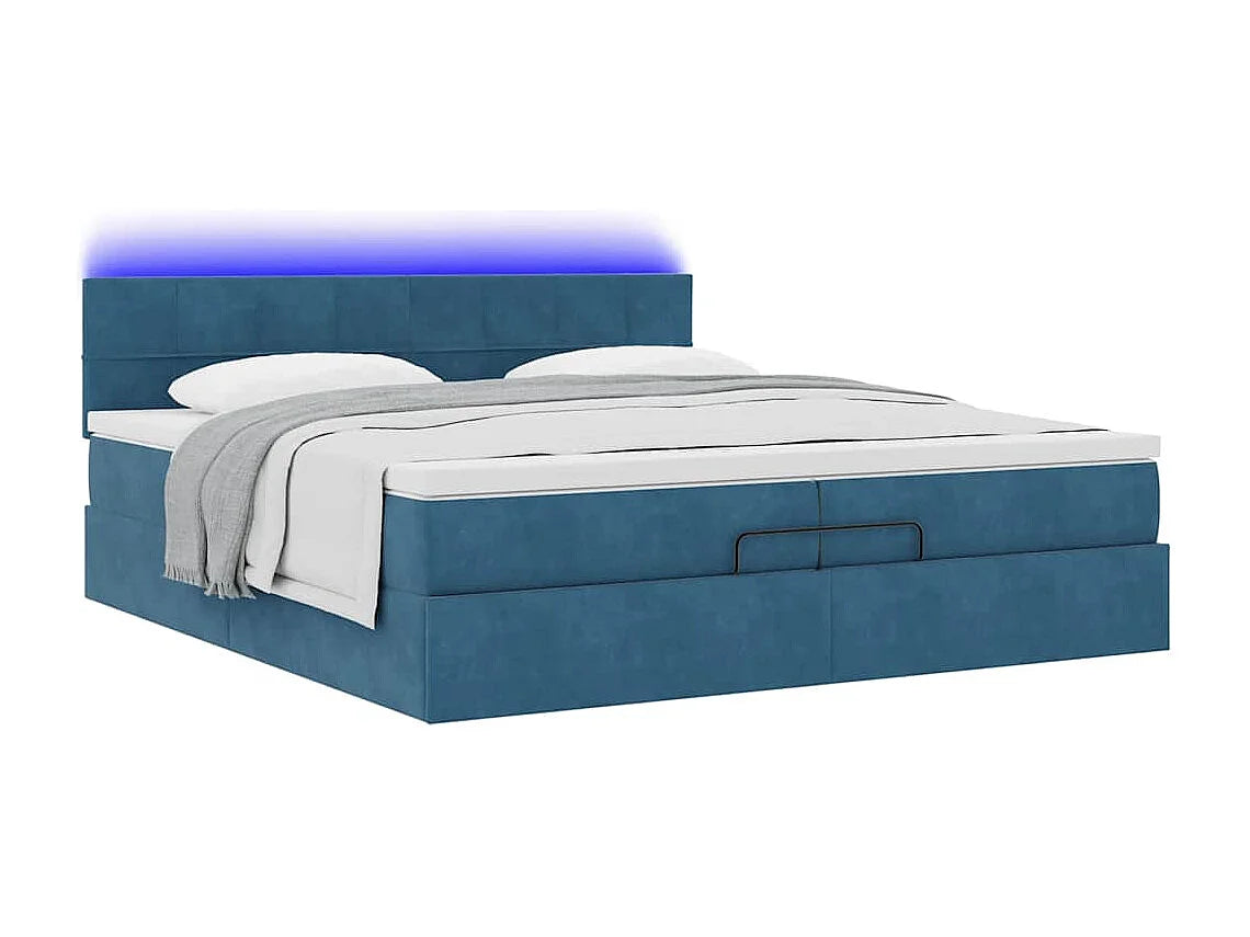 Lit Coffre 200x200 Velours Bleu avec Matelas, LED et Port USB — vue 3