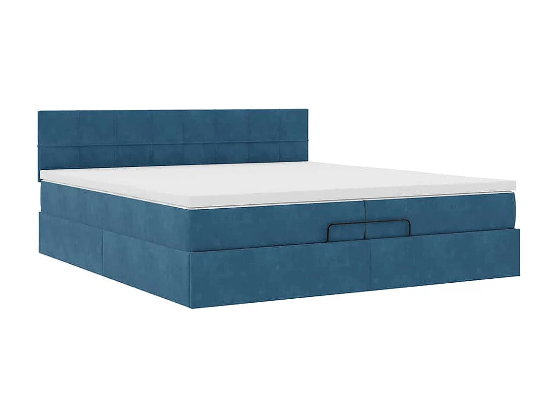 Lit Coffre 200x200 Velours Bleu avec Matelas, LED et Port USB — vue 4