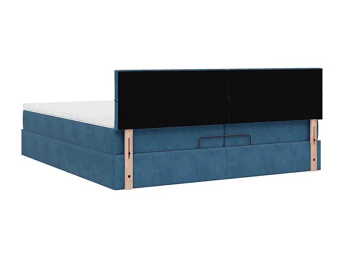 Lit Coffre 200x200 Velours Bleu avec Matelas, LED et Port USB — vue 6