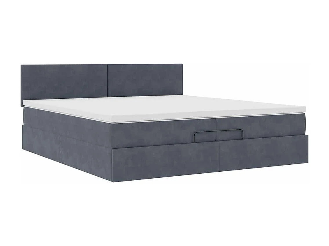 Lit Coffre 200x200 Velours Gris avec Matelas, LED et Port USB — vue 4