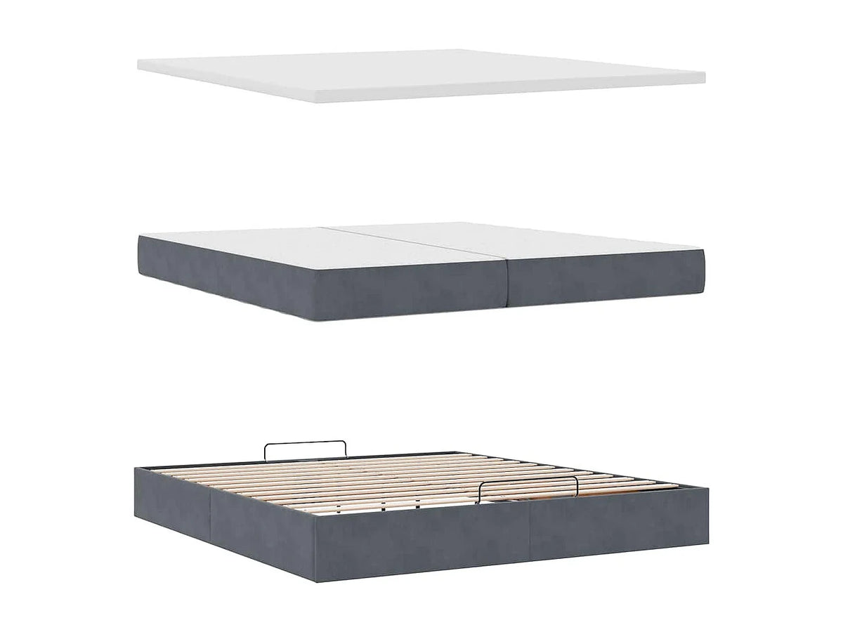 Lit Coffre 200x200 Velours Gris avec Matelas, LED et Port USB — vue 9